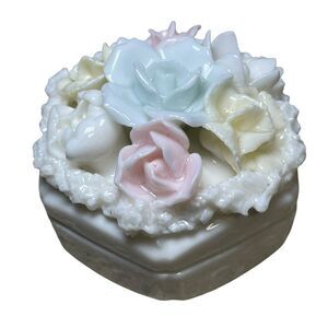 Vintage Lenwile China Ardalt Japan Verithin Flower Hexagon Shaped Trinket Box‎